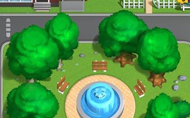 La place avec la fontaine et les maisons du centre.
